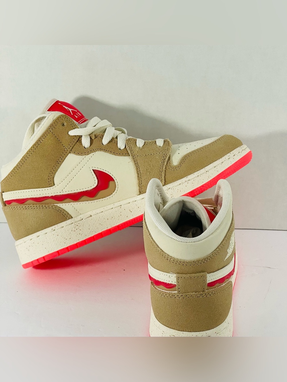 Nike Mid-Top Sneakers in Cream, Tan & Red - Picture 12 of 12